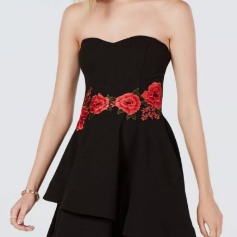 Strapless Little Black Dress with Rose Detailing